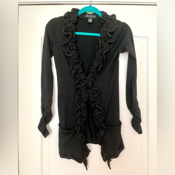 INC Sweater cardigan ruffled sweater black - Picture 2 of 5